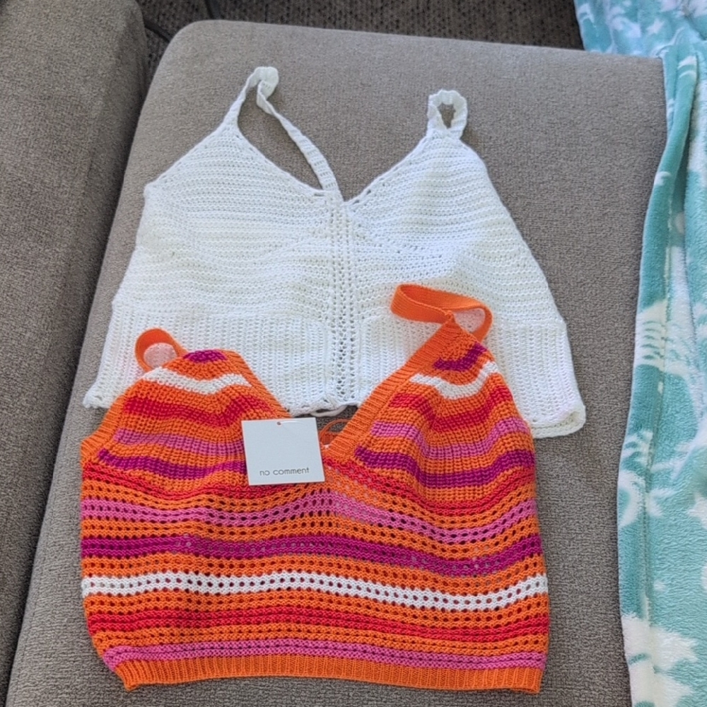 White and Multicolor Crochet Crop Tops